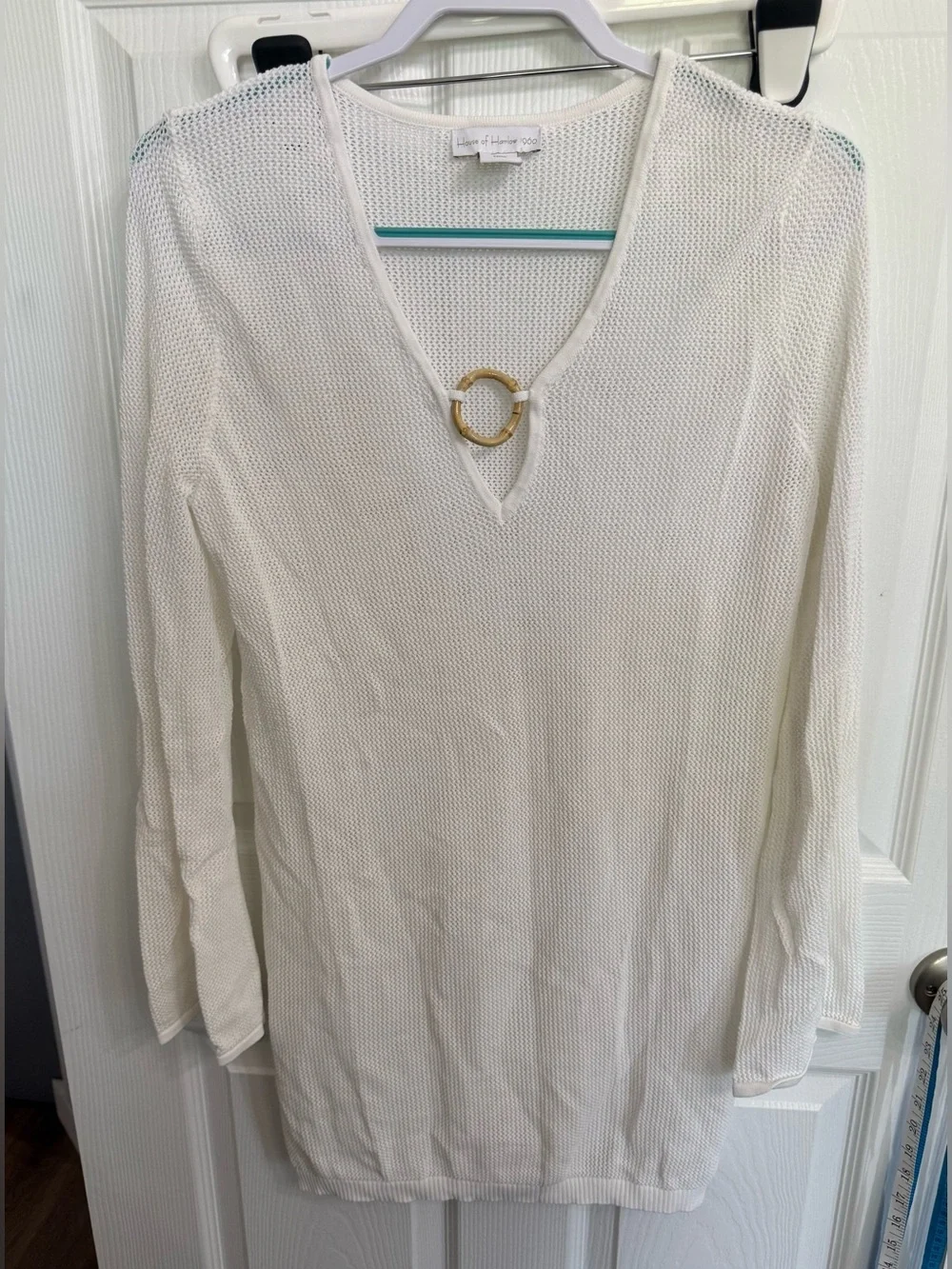 House of Harlow 1960 White Mesh Knit Swim Cover Up Mini Dress XS Boho Bamboo